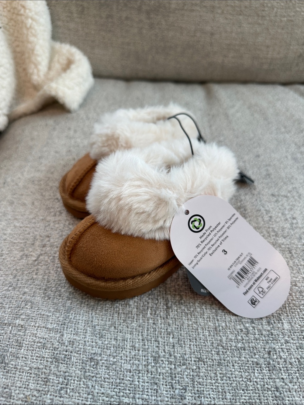 Kids Faux-Fur Lined Brown Slipper Booties